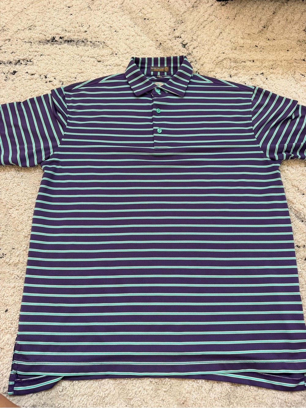 Peter Millar Purple and Mint Striped Performance Polo